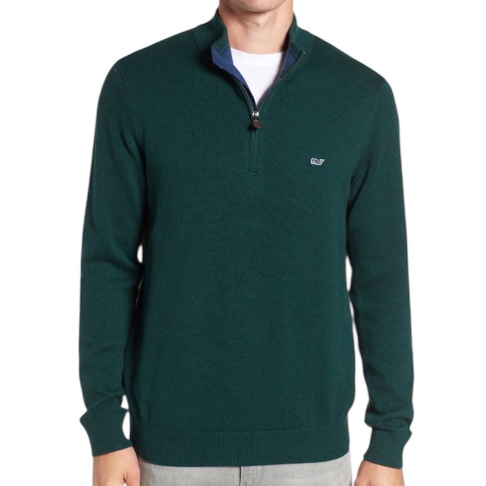 Men's Green Vineyard Vines Half-Zip Long Sleeve Sweater. Size M. 100% Cotton